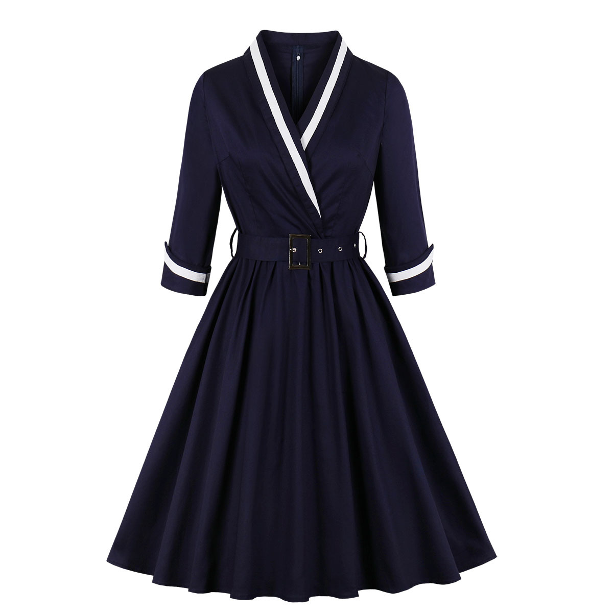 Navy Vintage Dresses 1950s Gothic Plunging Formal Dress